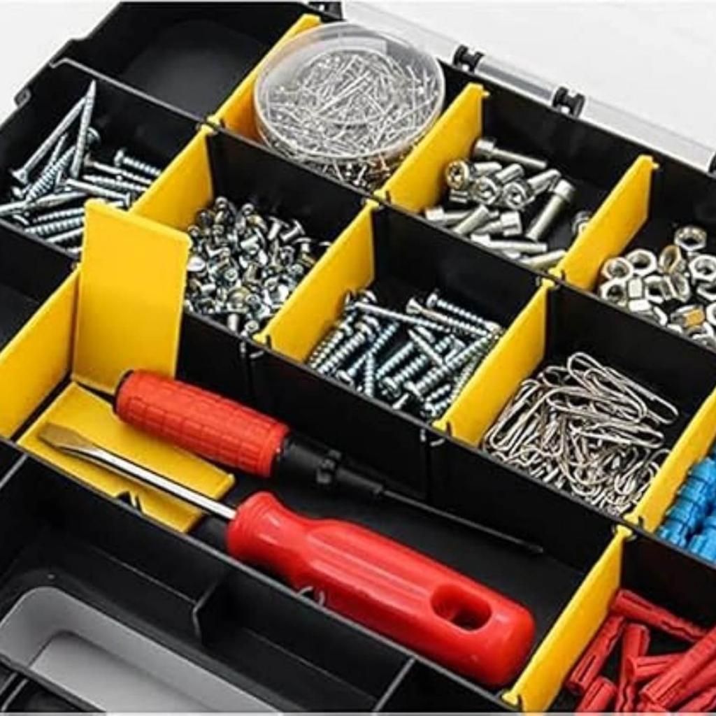 Werkzeug-Organizer-Box Aufbewahrungsbox 34 Fächer Doppelseitige Hardware-Organizer mit herausnehmbaren Kunststoff-Trennwänden für Schrauben, Nägel, Bolzen