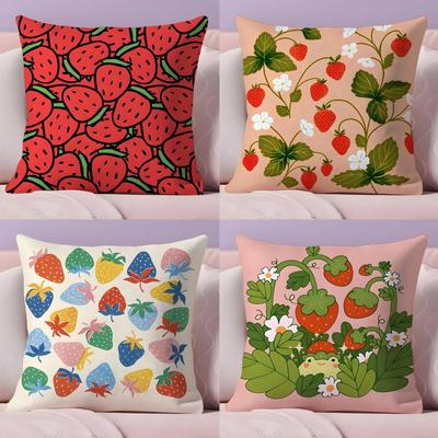 Strawberries Pillow Case Silky Elegant Comfort Sofa Bed Invisible Zipper