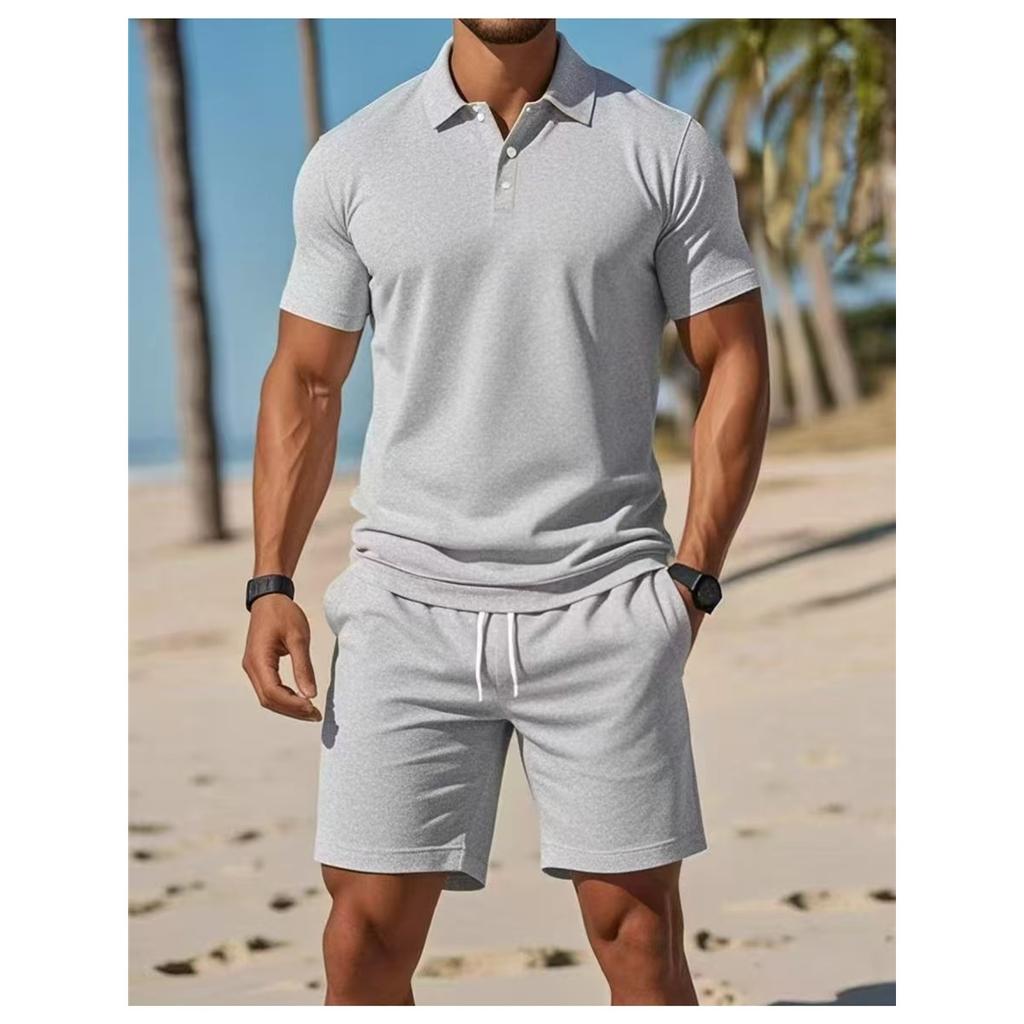Summer New Men's POLO Shirt Suit Casual Sports Versatile Slim Short-sleeved Shorts Fashion Suit