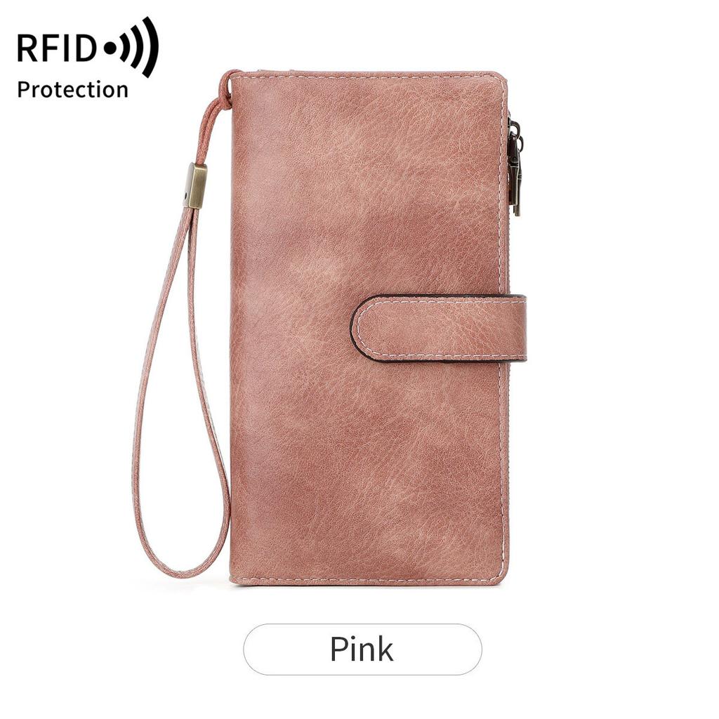 Women's PU Leather Long Wallet with Wrist Strap, Solid Color Zipper Wallet, Multi Card Holder, Casual Daily Clutch Purse