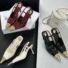 Fashion High Quality Luxury Designer Splicing Metal Pointed Toe Women Pumps Elegant High Heels Stripper Banquet Shoes Slingback Sandals