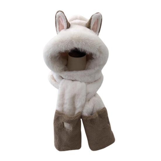 

Yousheng Женская зимняя шапка-шарф с перчатками 3 в 1, дизайн, толстый плюш, декор в виде лисьих ушей, пушистый искусственный мех, полная защита, защита от ветра, активный отдых на свежем воздухе белый