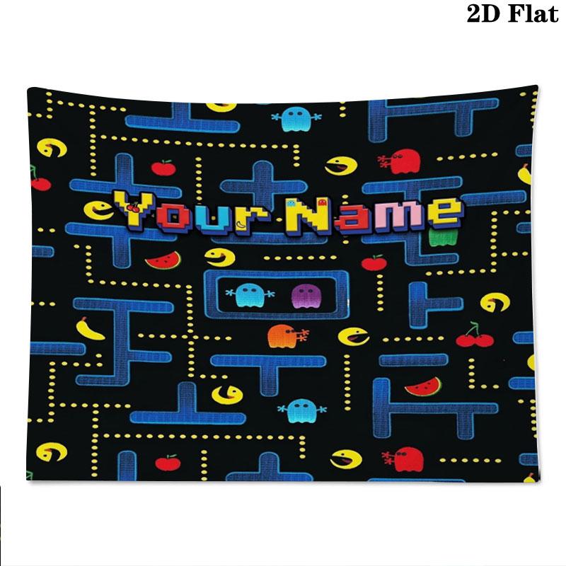 Pac-Man Custom Name Wall Tapestry Aesthetic Wall Hanging Printed Fabric Blanket Decorative Tapestries for Bedroom Living Room Home Decor