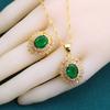New Green Zirconia  Gold Plated  Jewelry Sets For Women Crystal Earrings Necklace Adjustable Ring Bracelet Wedding Gift