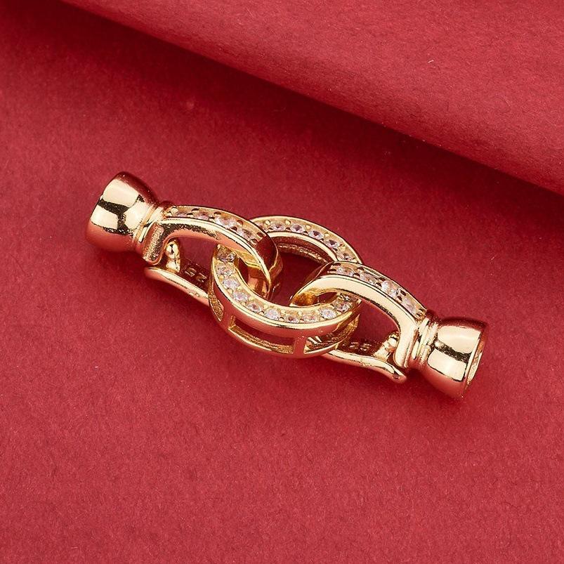 Conector de Pulsera de Perlas de Doble Anillo de Plata de Ley S925 con Circonita Cúbica, Cierre para Joyería DIY Hecho a Mano