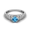 5MM Round Swiss Blue Topaz Gemstone 925 Sterling Silver Solitaire Blossom Design Women Wedding Ring