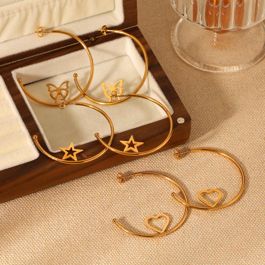 C-shaped butterfly stainless steel earrings hollow star stud earrings heart-shaped ear jewelry titanium steel accessories