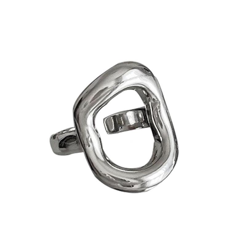 Ring im koreanischen Stil aus S925 Silber mit geometrischem Durchbruchmuster, unregelmäßig, Vintage für Damen - Schwerindustrielles Temperament, verstellbarer schlichter Ring für den Zeigefinger.