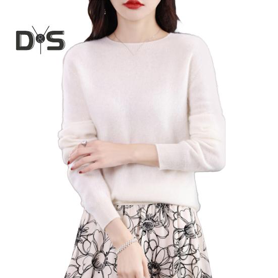 Women Bottoming Sweater Imitation Cashmere Crew Neck Sweater Long Sleeve Solid Color Slim Fit Ribbed Trim Knitting Tops