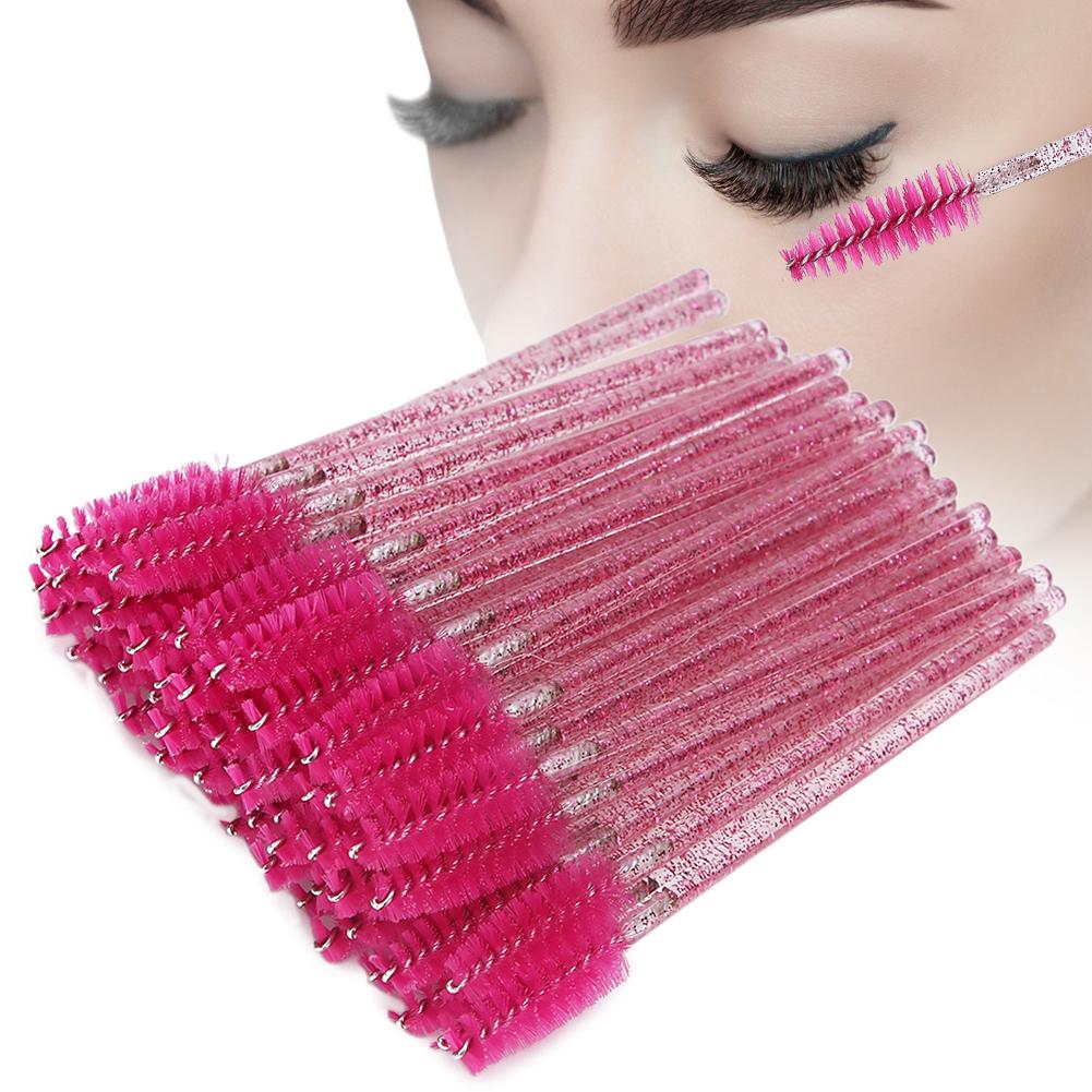 50pcs Nylon Makeup Brush Mascara Wands Eyelash Eyebrow Disposable Portable BrushRose Red