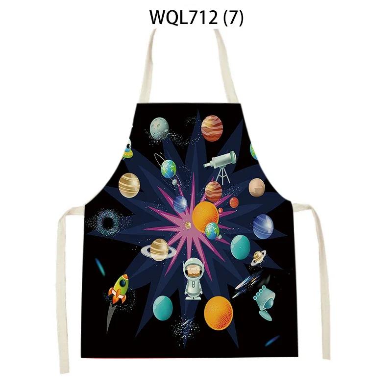 Rocket Planet Print Kitchen Apron for Women Creative Universe Style Baking Accessories Cooking Apron Household Cleaning Pinafore
