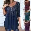 Women's Henley V Neck Long Sleeve Loose Fit Gradient Paisley Print Pleated Front Casual Tunic Top Tee