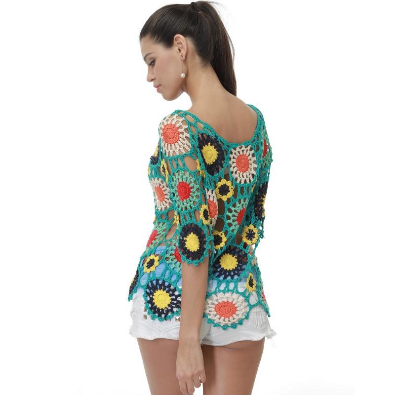 Women's Summer Handmade Crochet Hollow Floral Beach Cover-up Top