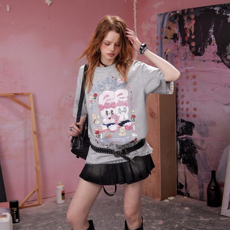 UNIFREE Women s Lace-Trim Short-Sleeve T-Shirt L