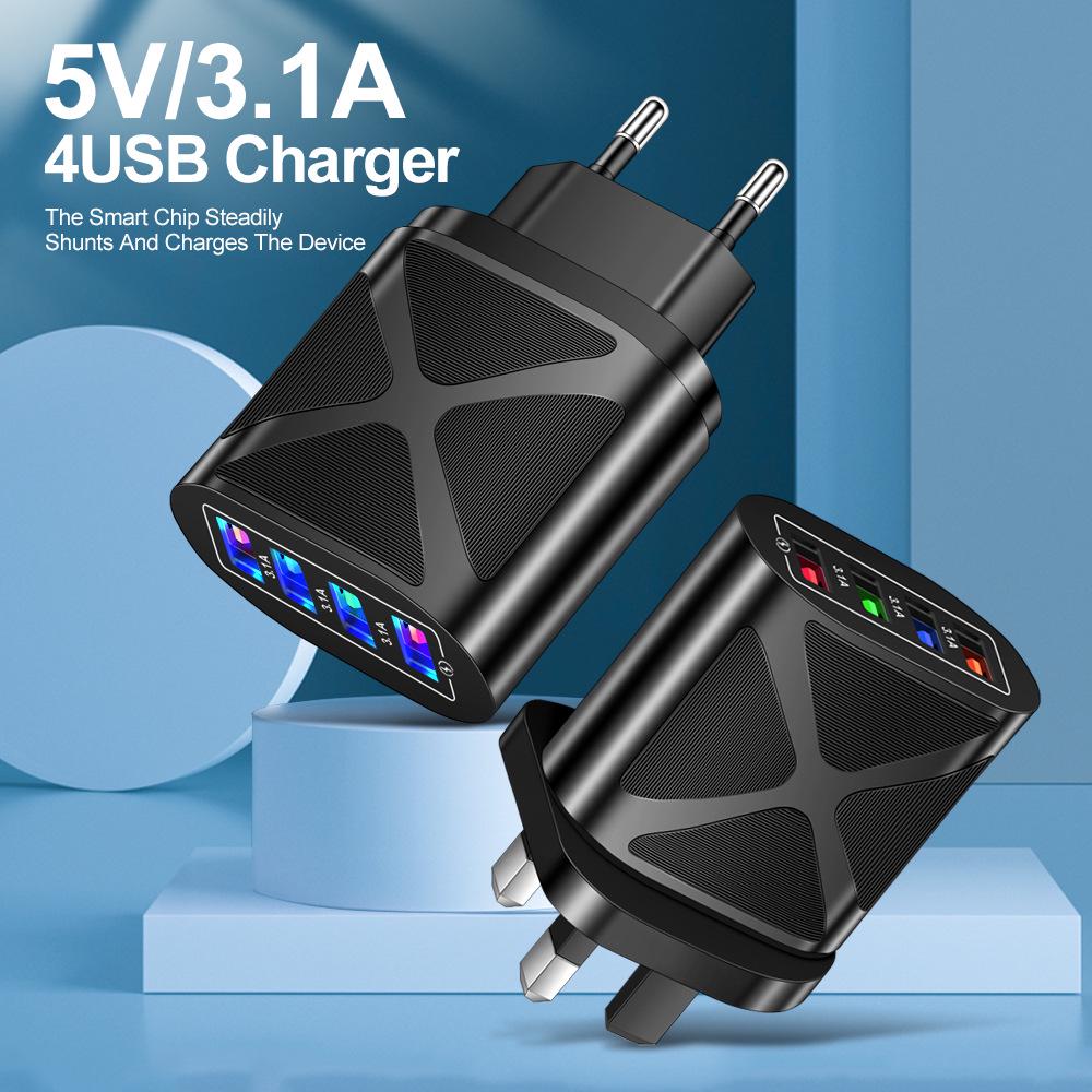 

Luminous 4-Port 3A USB Travel Charger - EU/US/UK Plug US All Black