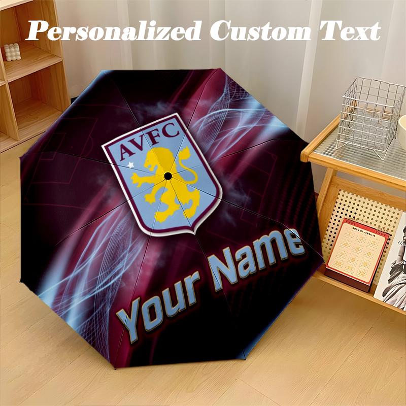8 Rib Auto Folding Umbrella Aston Villa Print Custom Name Text Portable Rain Gear