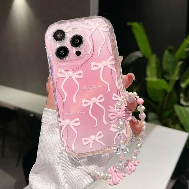 Phone Case For IPhone 17 Air 16 15 14 13 Pro Max Plus 11 12 13 Mini X 7 8 IPhone17 Luxury Cartoon Bow Bracelet Chain Cover Funda