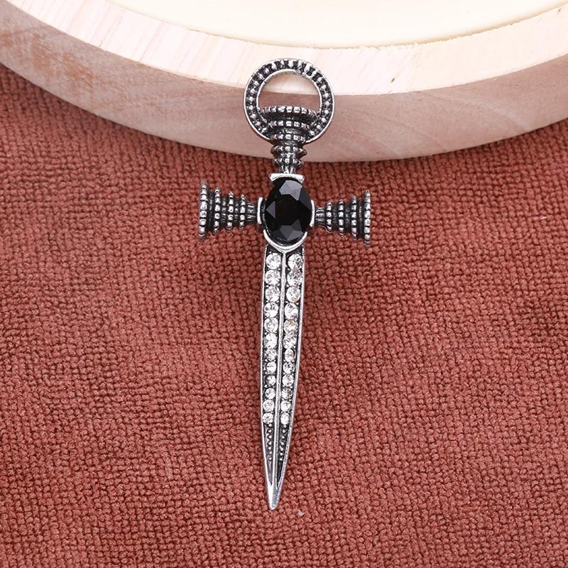 Blucome Vintage Sword-shaped Black Brooch Pins Women Brooch for Coat Suit Lapel Pins New Year Gift