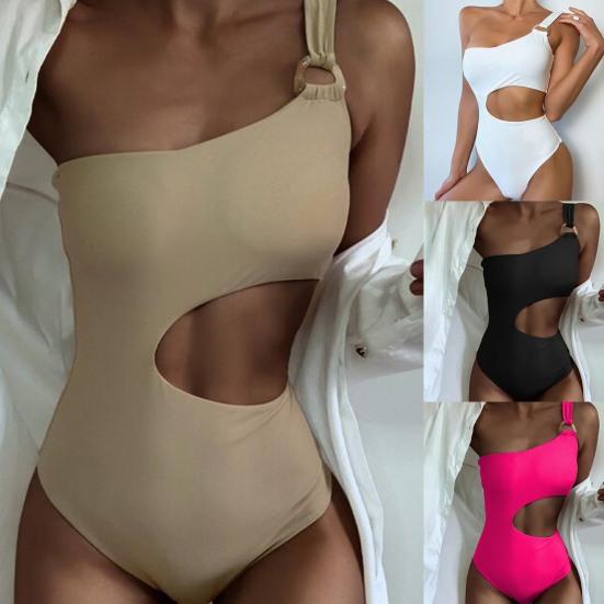 Dambikini Enfärgad Enaxlad Helkropps Badkläder med Öppen Struktur för Stranden