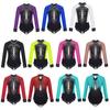 Girls Sparkly Rhinestones Leotard Color Block Sheer Mesh Patchwork Skirted Bodysuit Figure Skating Dance Gymnastics Wear