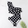 One Shoulder Polka Dot Ruffle Swimsuit Cutout One Piece Swimwear Beachwear Bathing Suit for Women