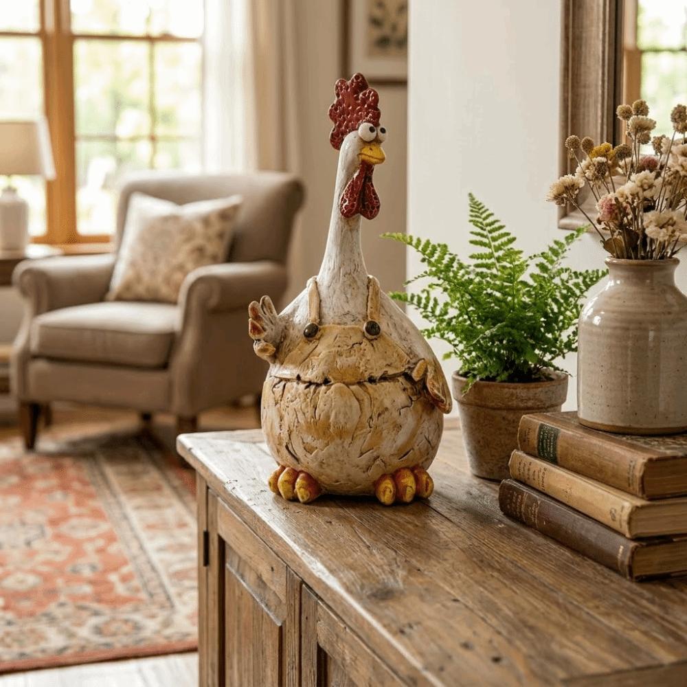Holiday Decor Cute Rooster Statue Cartoon Animal Shaped Funny Garden Ornament Resin Rustic Yard Decoration Study Room