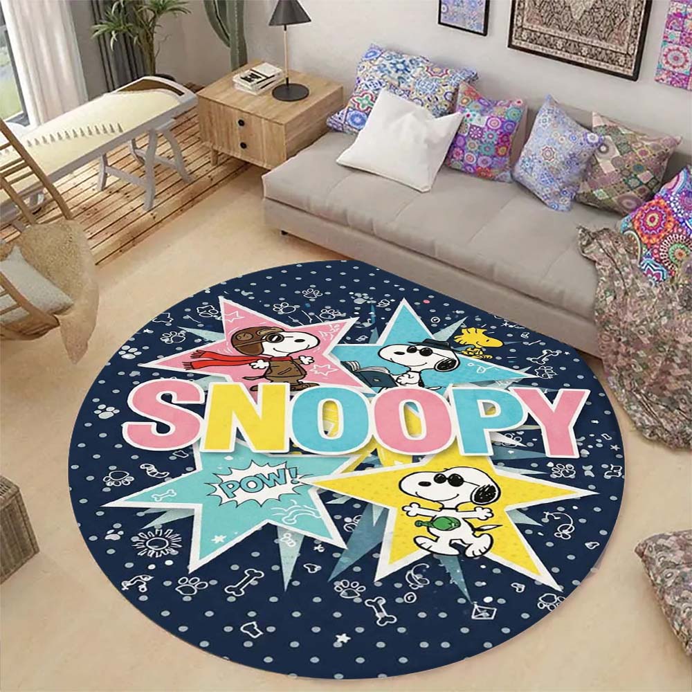 Cute Peanuts Snoopy Round Rug Anti-Skid Floor Carpet for Living Room Bedroom Children Room Home Decoration