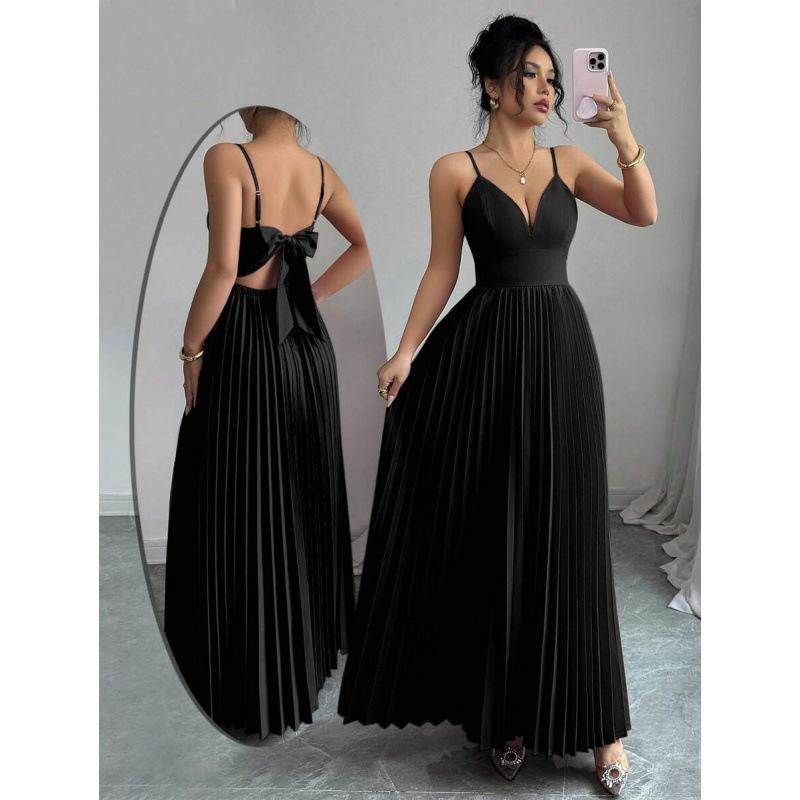 Europe, America 2026 summer new fashion temperament elegant and sexy cross halter dress S чёрный