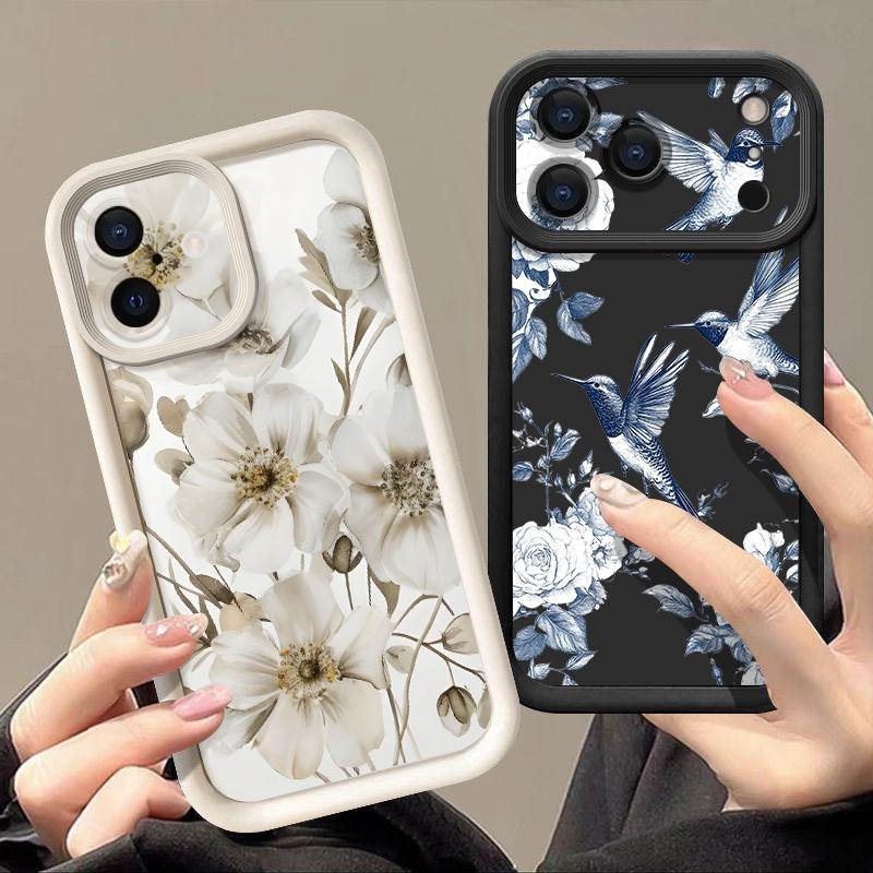 Shockproof Phone Case For iPhone 17 Pro Max Case iPhone 16 15 14 13 Pro Max 11 17e 16e White Flowers Print Soft Silicone Bumper Cover