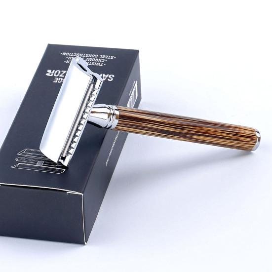 Yousheng Beard Razor Manual Ergonomics Handle Lightweight Reusable Bamboo Handle Eco-Friendly Double Edge Razor for Home Use