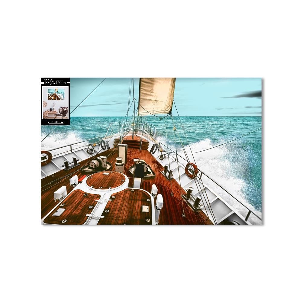 Les Trésors De Lily [A2236] - Photo Canvas 'Sailboat' Turquoise Brown - 90x60 Cm