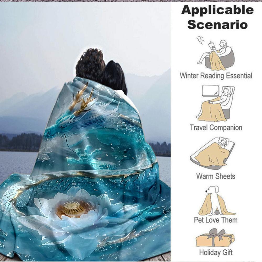 1pc Dragon, Lotus Flower Blanket - Perfect Gift for Birthdays, Christmas & Halloween- Soft, Warm & Versatile Yy250909104