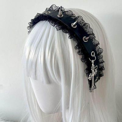 Punk Dark Goth Cross Headband Abby Ins Harajuku Y2k Babes Leather Buckle Chain Headband Accessories for Women