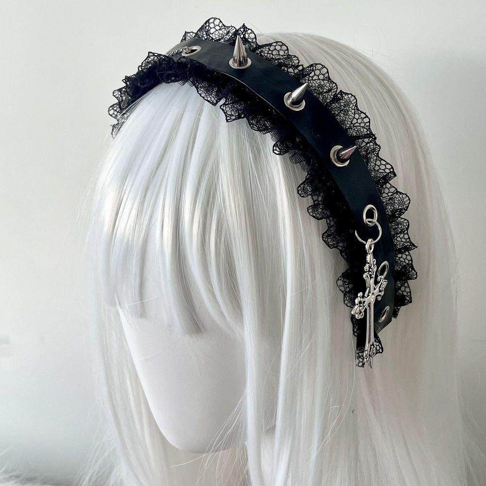 Punk Dark Goth Kreuz Stirnband Abby Ins Harajuku Y2k Babes Leder Schnalle Kette Stirnband Zubehör für Damen