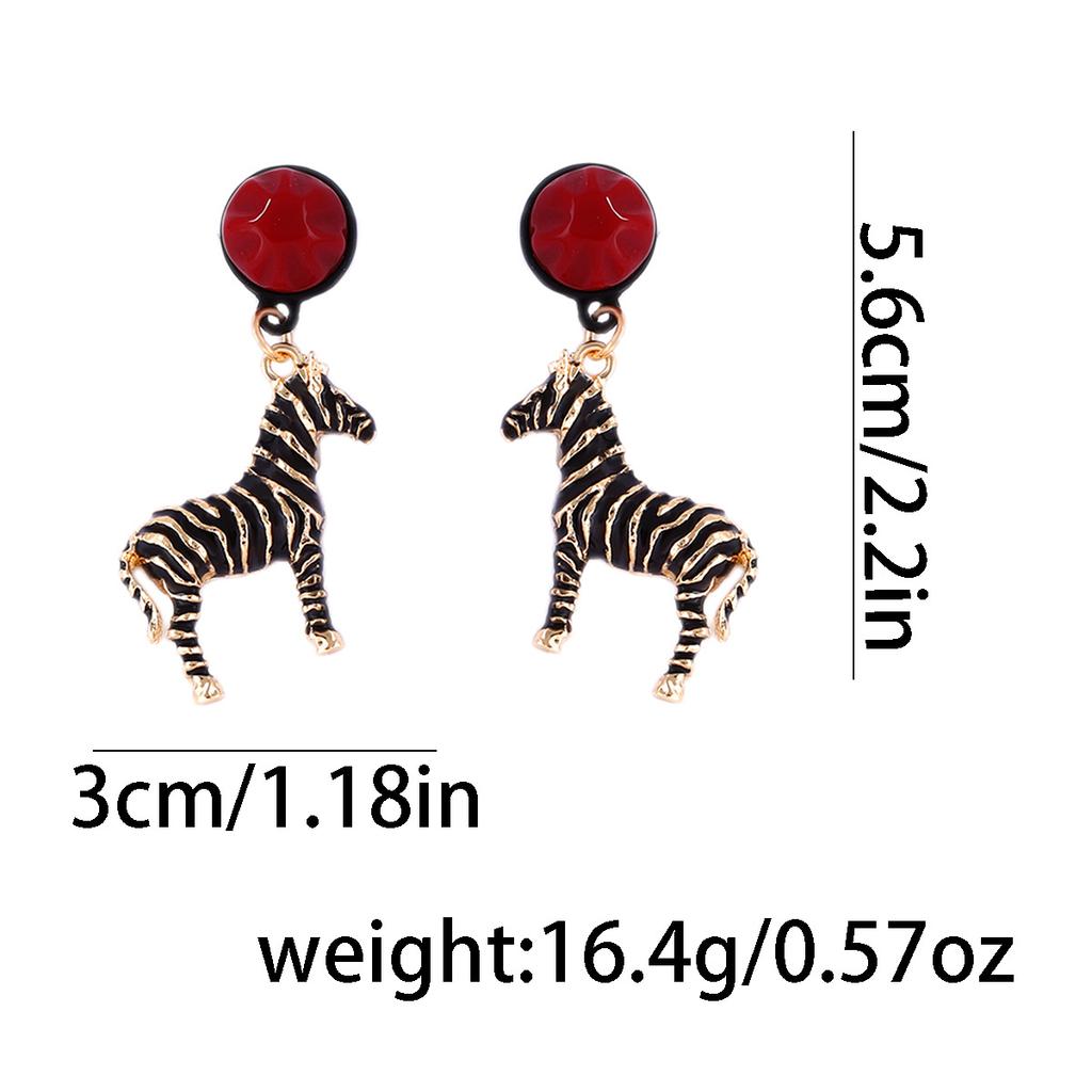 ZA Cross-border Personalized Trend Alloy Dripping Oil Animal-shaped Zebra Pendant Round Earrings Creative Design Sense Women's Jewelry