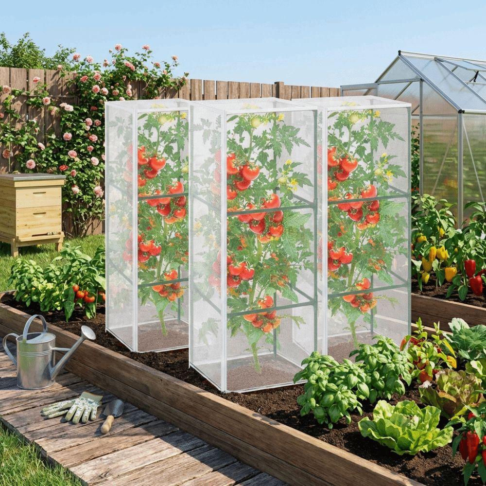 Fine Mesh Plant Netting Cover Breathable Tear Resistant Tomato Cage Cover Zipper Closure Square Shape Plant Protection Net