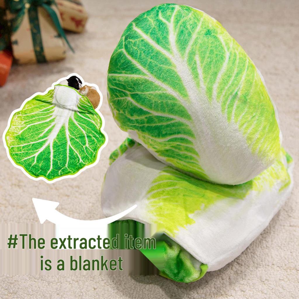 Cartoon Cabbage Watermelon Duck Egg 2-in-1 Flannel Hug Pillow & Nap Blanket