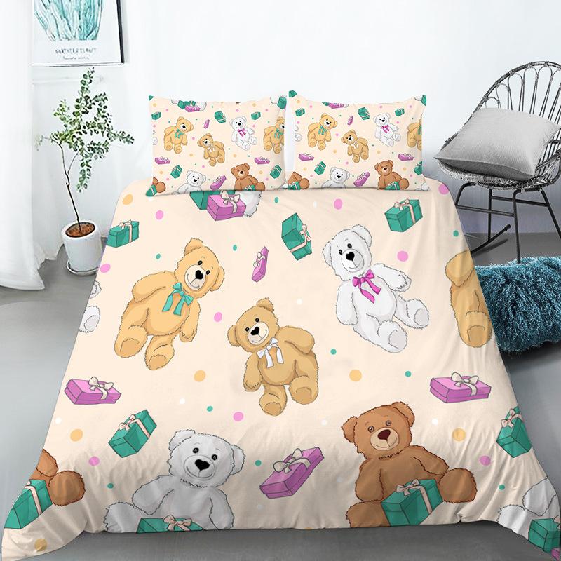 Funny Cartoon Animals Duvet Cover With Pillowcases Bear Chicken Rabbit Lions 3D Print Toddler Bedding Set For Kids Teens Decor