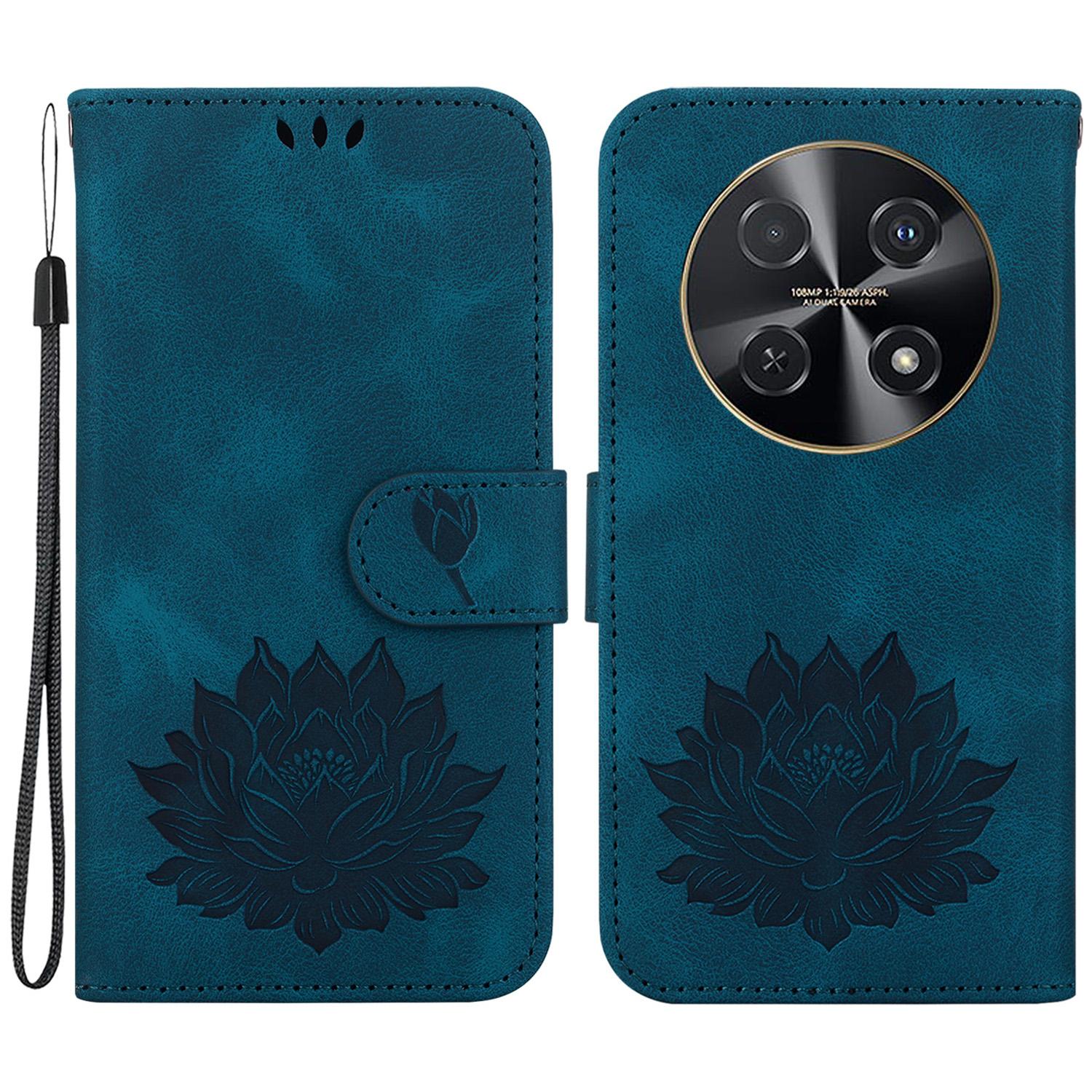 

For Huawei nova 12i 4G Wallet Phone Case Lotus Imprint Leather Stand Cover Blue