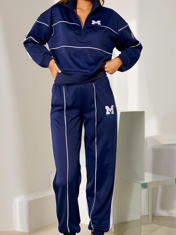 

Худи с надписью, с длинными рукавами, длинные брюки, повседневный спортивный костюм L темно-синий