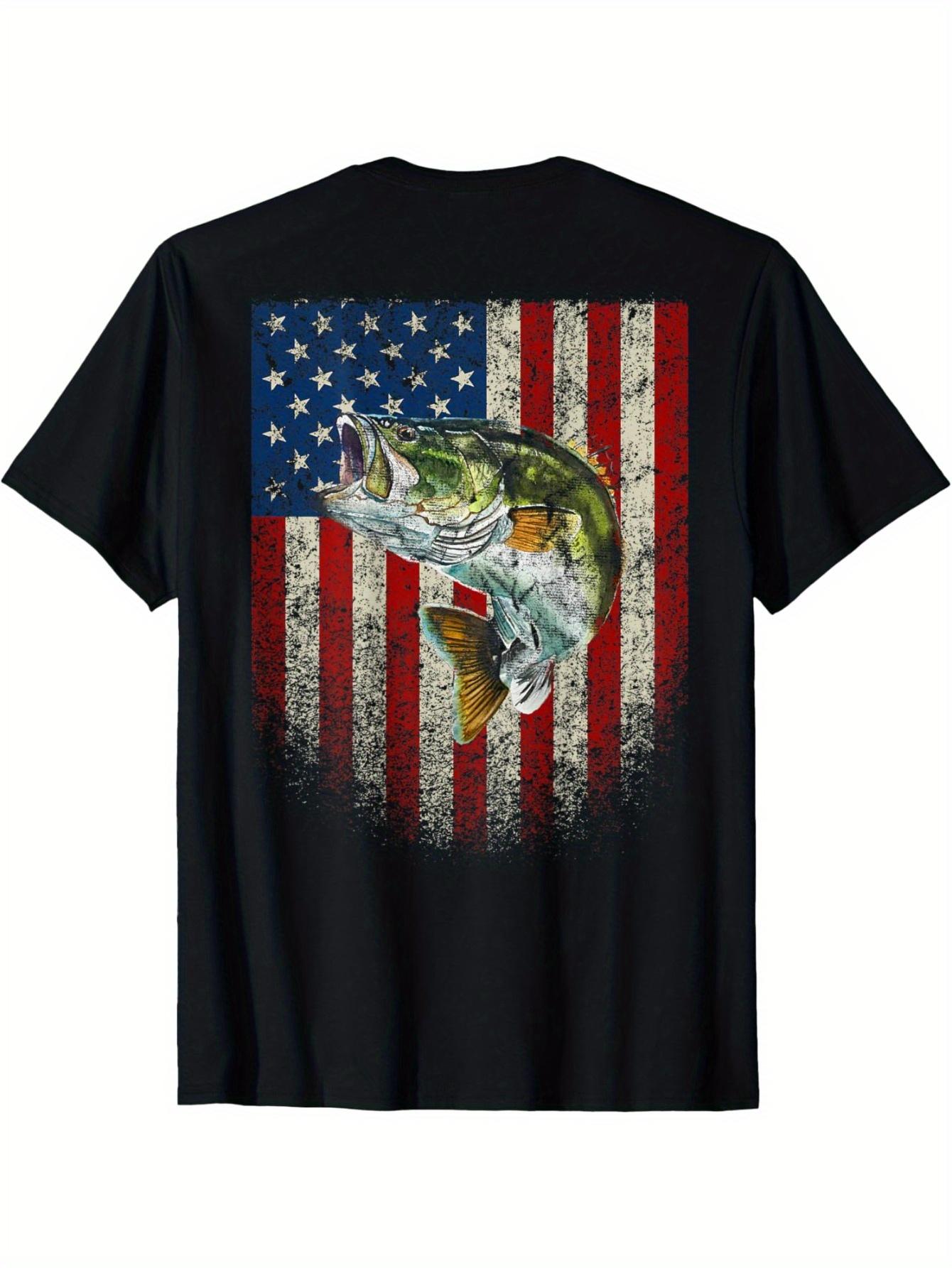 American Flag Bass Fish Graphic Patriotic Fishing TShirt 100 Cotton ONeck Short Sleeve Summer Casual Mens Tshirt Streetwear S