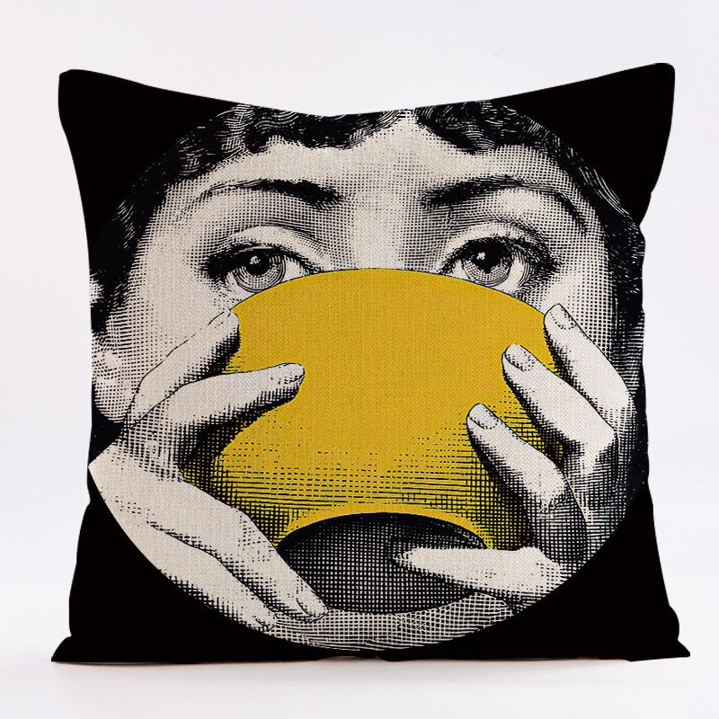 Abstract Nordic facial pattern throw pillow cover with short plush print for living room sofa decoration cushion cover