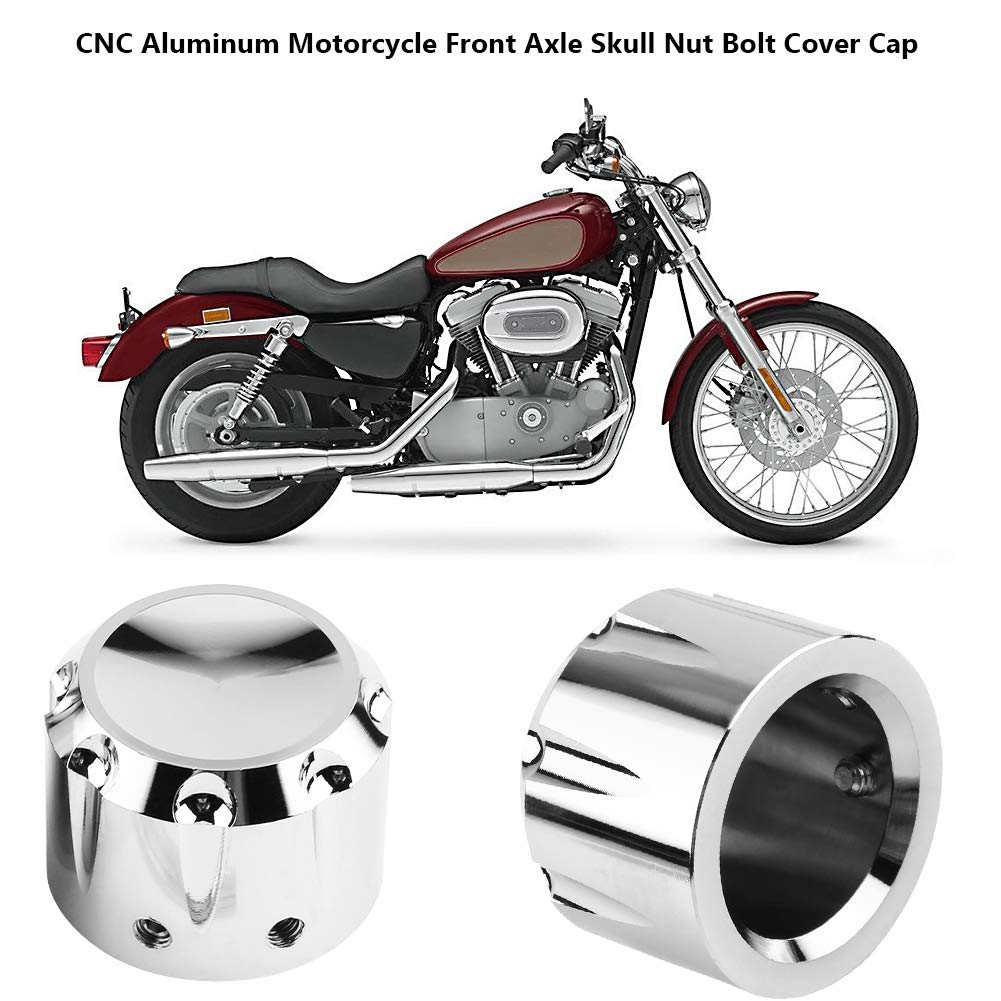 Akozon Motorcycle Front Axle Skull Nut Bolt Cover Caps, CNC Aluminum Motorcycle Front Axle Nut Covers, Axle Caps, 2 Pieces (Plated Color)