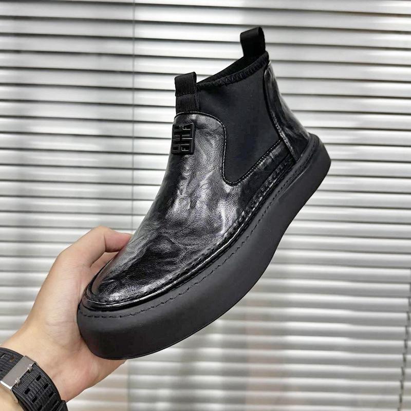 High-top Shoes Men's 2025 Autumn and Winter Velvet Leather Short Boots Men's Casual Board Shoes Street Shooting Trendy Brand Men's Shoes Leather S