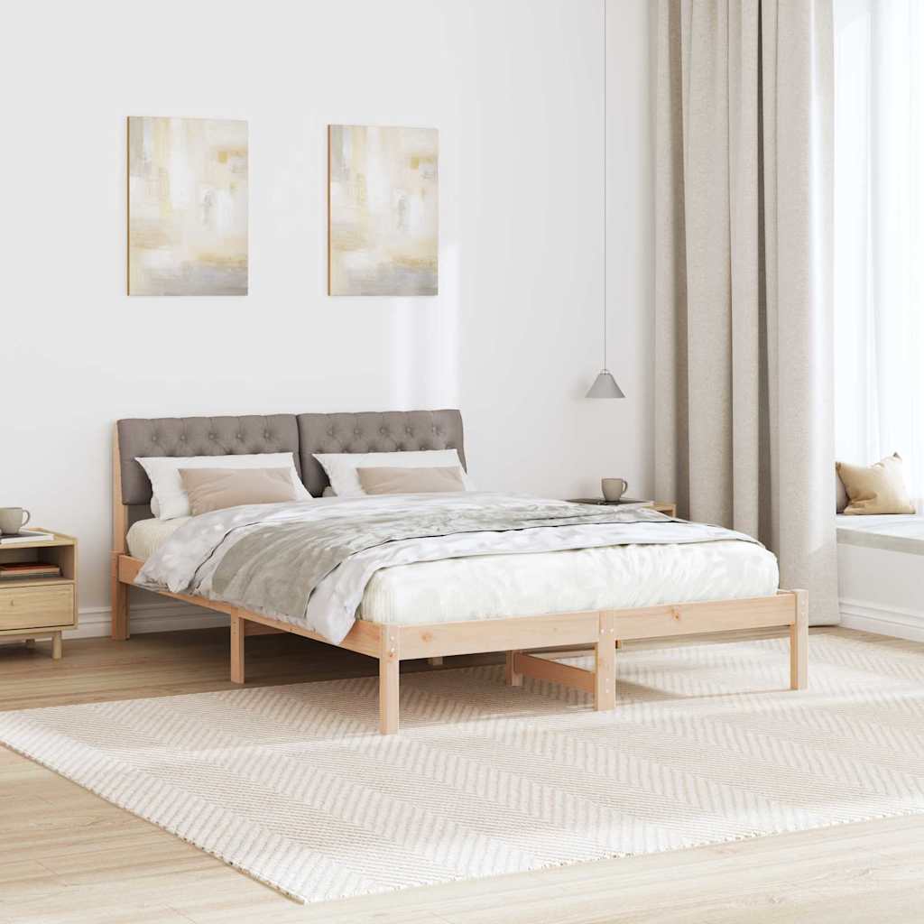 Brown and Taupe Bed Frame 140 X 200 Cm Solid Pine Wood