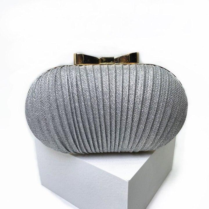 Pleated Butterfly Goose Egg Evening Bag Oval,Round Ladies Clutch Banquet Dress Chain Evening Bag 18X6X11 серебряный