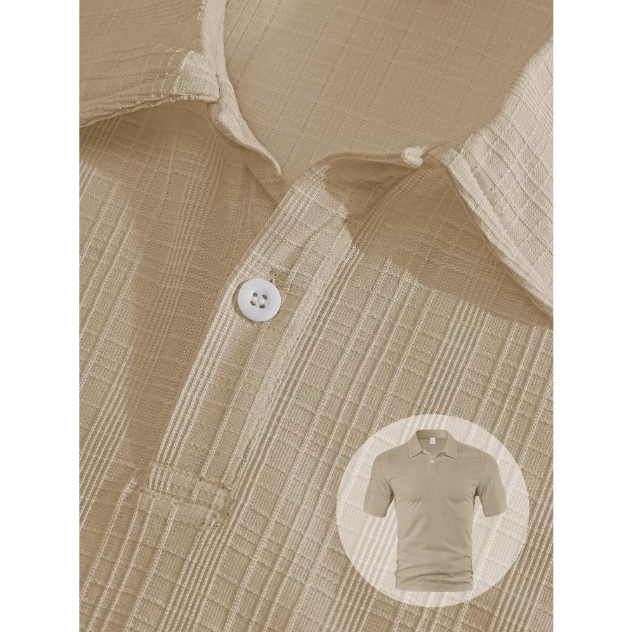 Solid Color Polyester Small Grid Lapel Shirts Men's Short Sleeve Polo Shirts