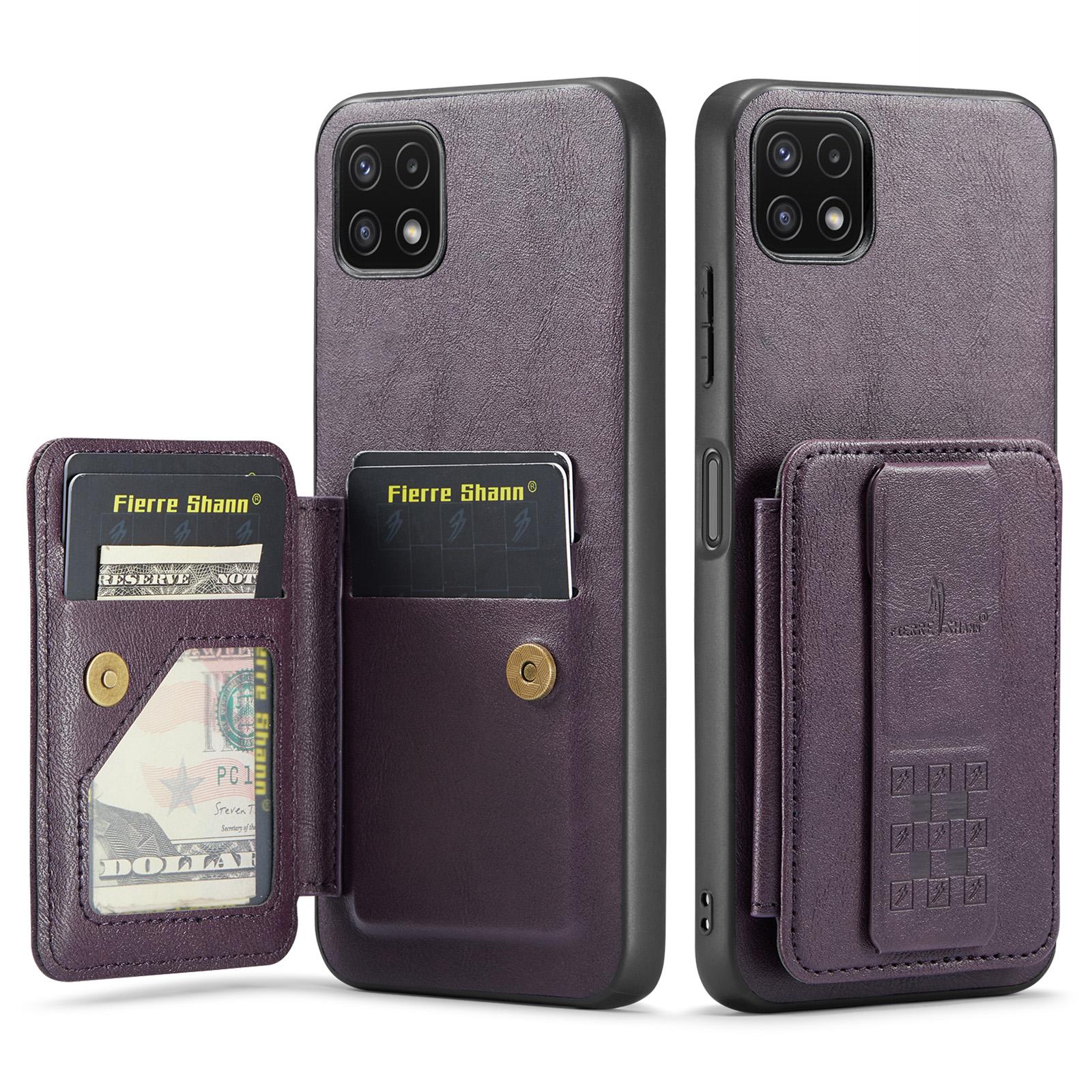

For Samsung Galaxy A22 5G (EU Version) Case RFID Blocking Card Slots Leather+TPU Phone Cover Purple