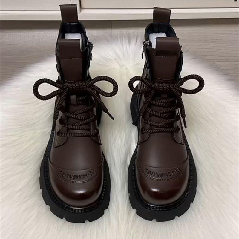 Short Boots, Platform Women's Autumn and Winter Soft-soled Single Boots, New British-style Martin Boots, European Station Versatile, 2025 Fleece Fash