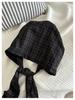 Japanese Plaid Tie-Up Headband Beanie for Women: Spring/Summer Fashionable Versatile Design